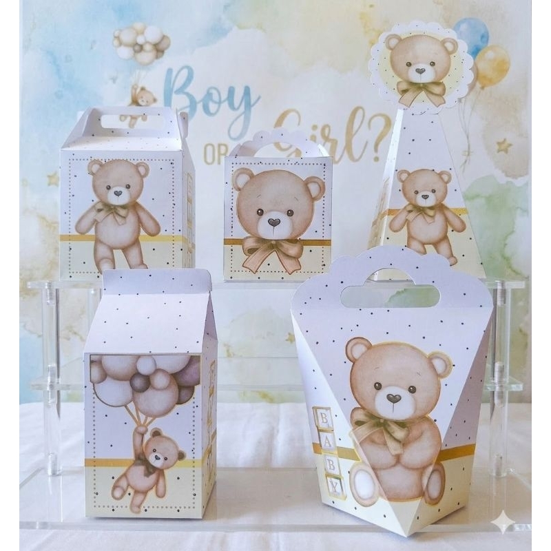 Kit Caixinhas Personalizadas Chá Revelação Ursinho Dourado - Lembrancinhas Personalizadas