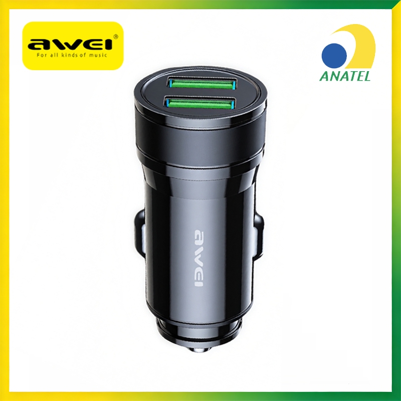 Carregador de Carro Awei C-830 Original Turbo USB + Type-C - Carregamento Rápido Universal