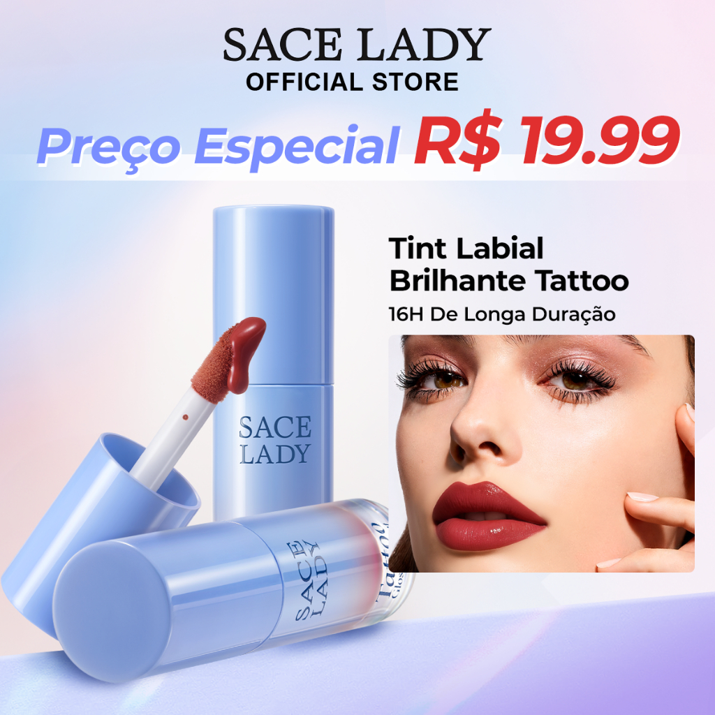 Gloss Labial Brilhante SACE LADY Não Pegajoso 16H Sem Transferência Brilho Vítreo