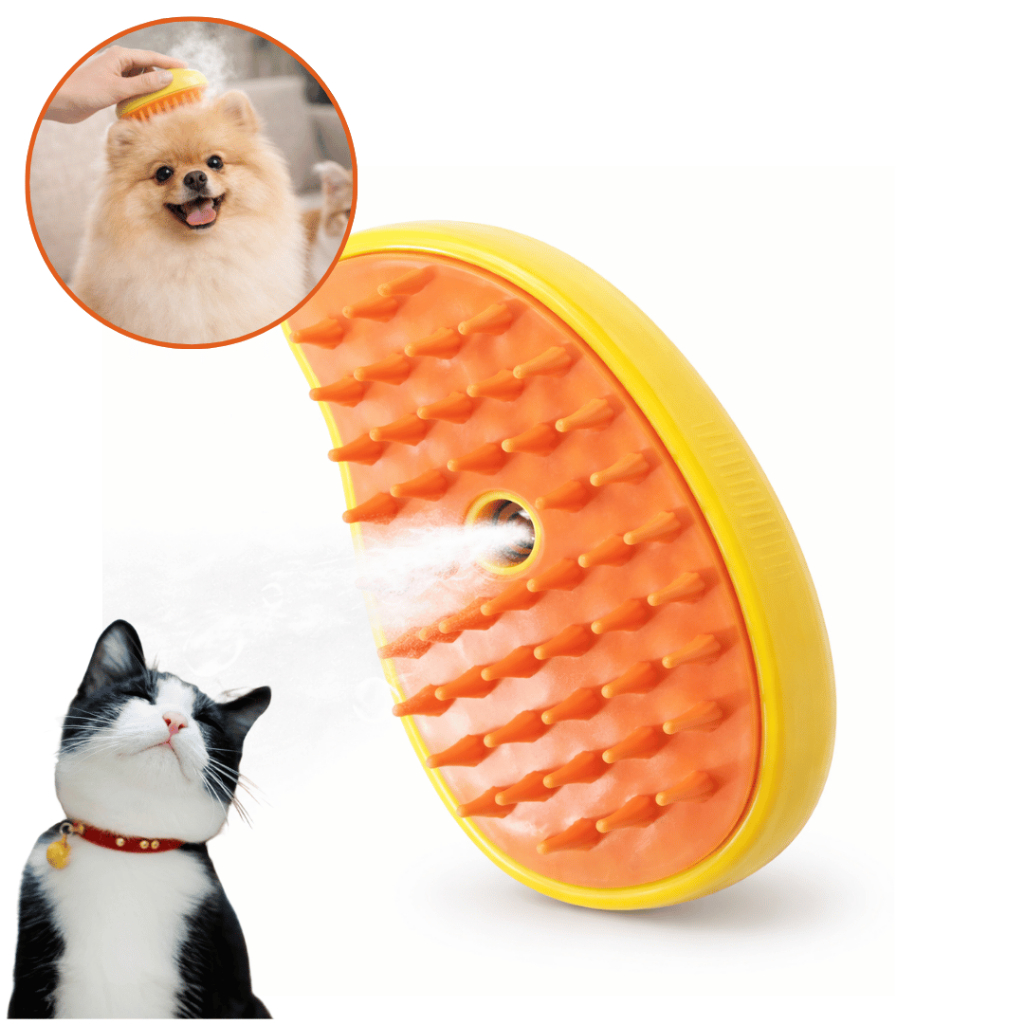 Escova Vapor Pet 3 em 1 Elétrica Tira Pelos Massagem Cães Gatos Spray Grooming