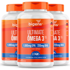 Kit 3x Ultimate Ômega 3 TG, Selo IFOS, 1.080mg EPA + 720mg DHA, 60 caps, Bigens