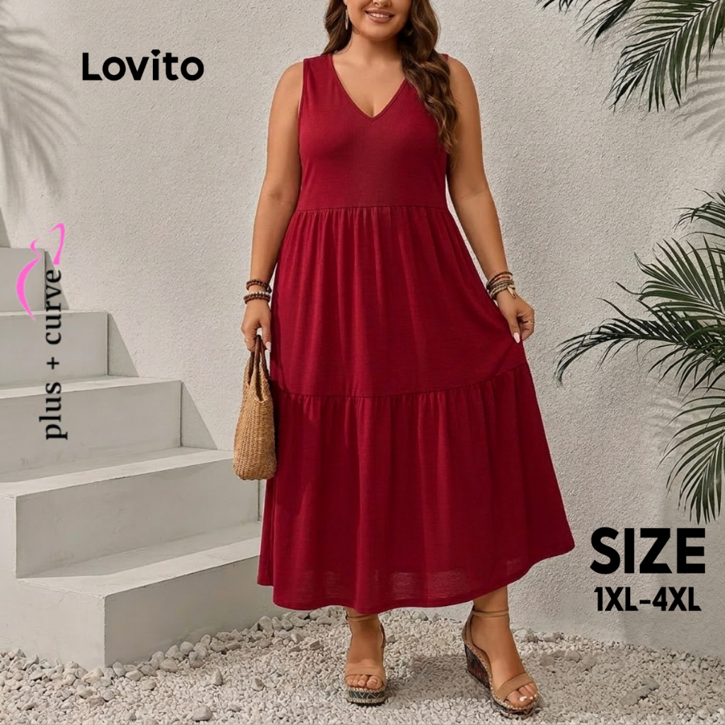 Lovito Vestido Feminino Plus Size com Marias DRB1042BRL1072
