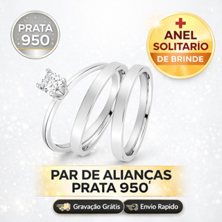 PAR DE ALIANÇAS PRATA 950 2MM NAMORO COMPROMISSO CASAL ANEL SOLITÁRIO PERSONALIZADA COM NOME em Oferta na Shopee