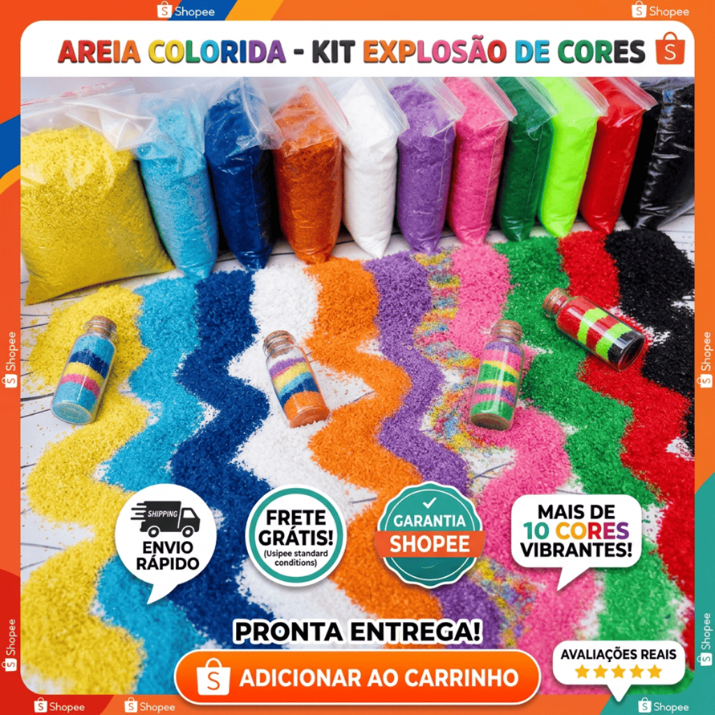 KIT 5 UND 950G - AREIA COLORIDA PARA ARTESANATO AQUARIO GARRAFA DE VIDRO ENFEITE CASAMENTO ESCOLA