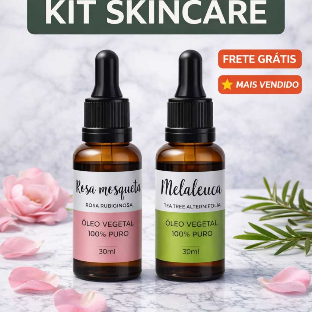 Oleo de Rosa Mosqueta Rubiginosa 30ml + Oleo de Melaleuca Tea Tree 30ml - Skincare Noturna em Oferta na Shopee