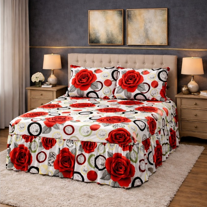 Kit Colcha Super King/King 3,00m x 3,00m com Babado Luxo Premium Toque de Algodão Aveludado