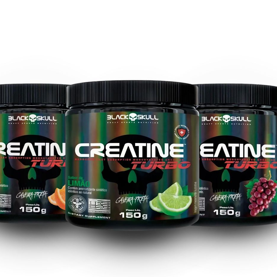 Creatina Turbo Black Skull 150g Sabores Limão Uva Laranja