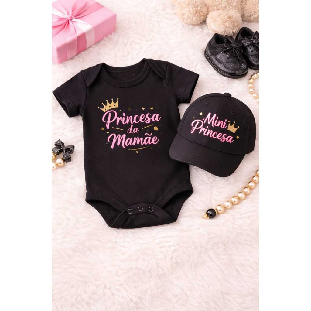 Kit Bebê Menina Princesa Body + Boné Mini Princesa Roupa Infantil Rosa Delicado