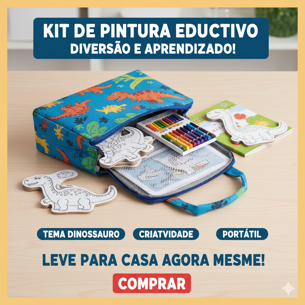 Maleta de Pintura Infantil Dinossauro Kit Desenho Educativo Criança Canetinhas Lápis de Cor Estojo Escolar  Portátil