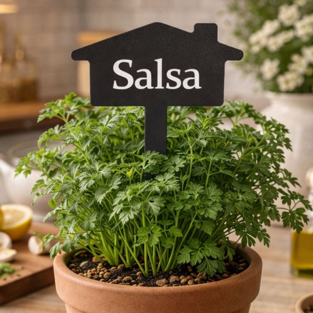 Plaquinha Identificadora para Plantas Salsa – Marcador Decorativo para Horta, Vaso e Jardim em Aço