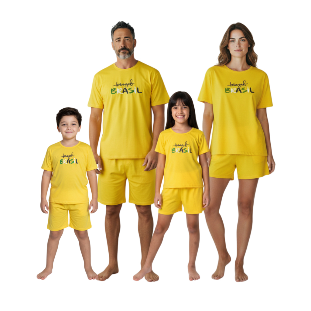 Kit Familia Pijama Brasil Short e Manga Curta Compre Separadamente
