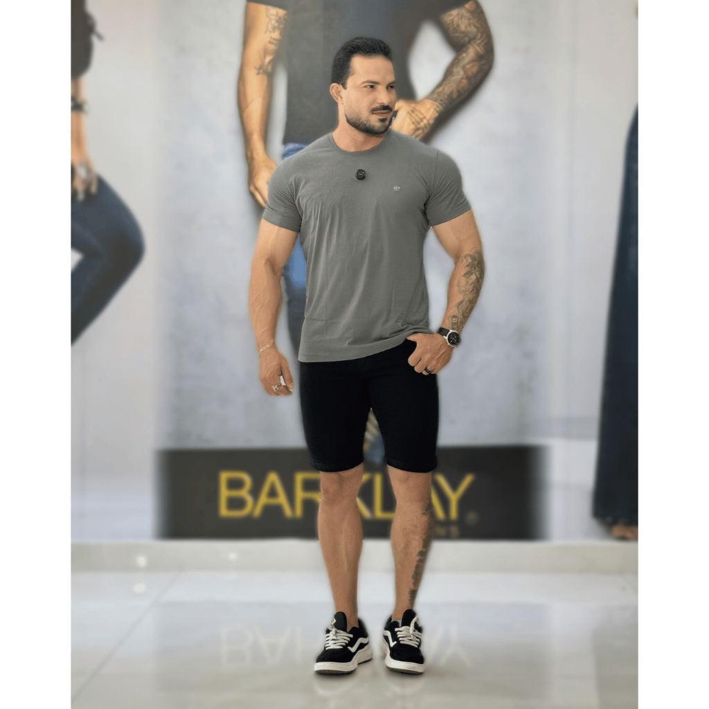 Bermuda Barklay Jeans  Masculina Preta no Jeans Premium Com Elastano Confortável