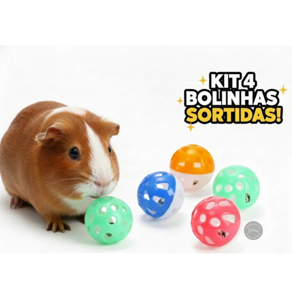 Bolinha Interativa com Guizo para porquinho da india  roedores –  4 unidades