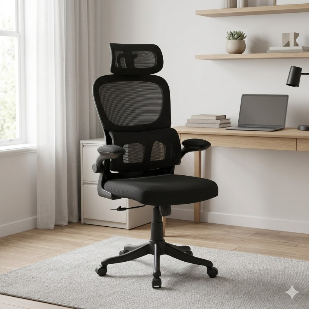 Cadeira com Apoio Lombar Cadeira de Escritório Ergonômica Giratória Executiva com Regulagem