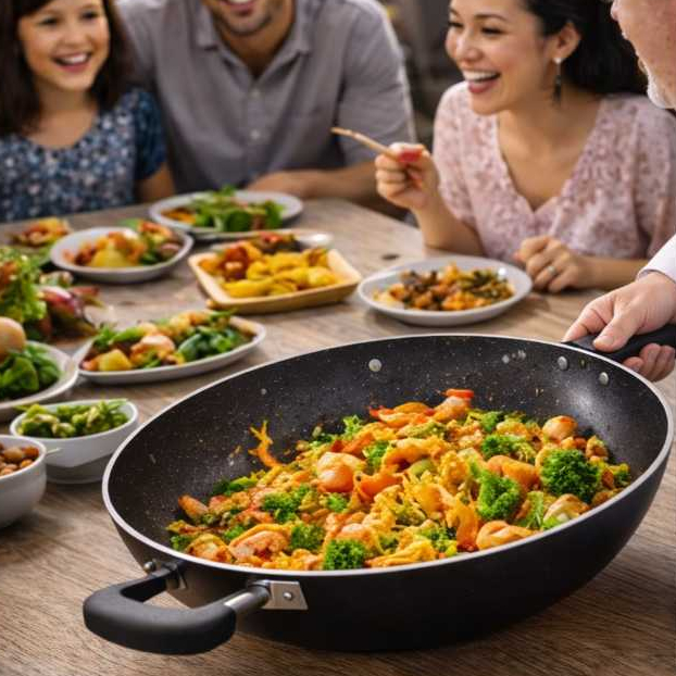 Imagem Frigideira Wok 34cm Antiaderente Profissional Panela Wok Grande Para Yakisoba Cozinha Chef