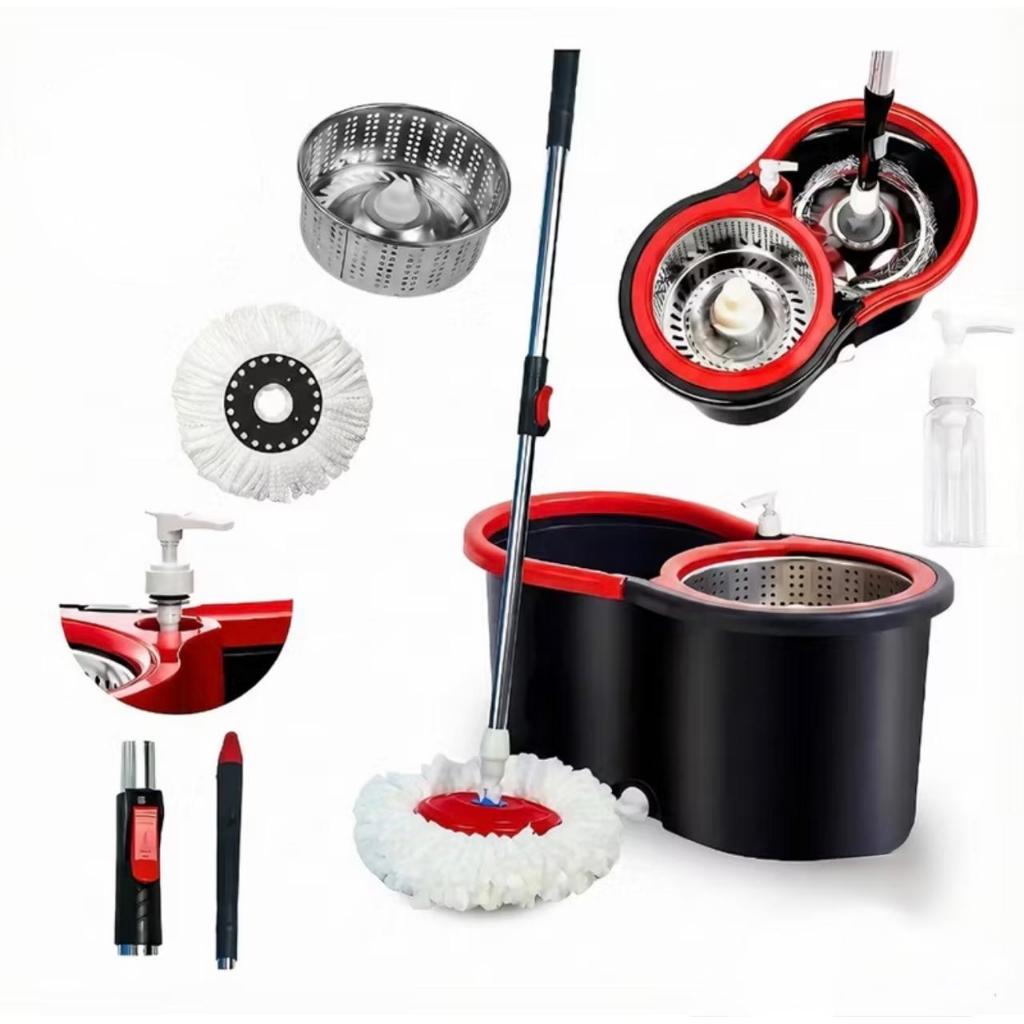 Mop Giratório Esfregão 360° Regulável Balde Esfregão de microfibra / Rodinha E Alça Rodo  14 Litros
