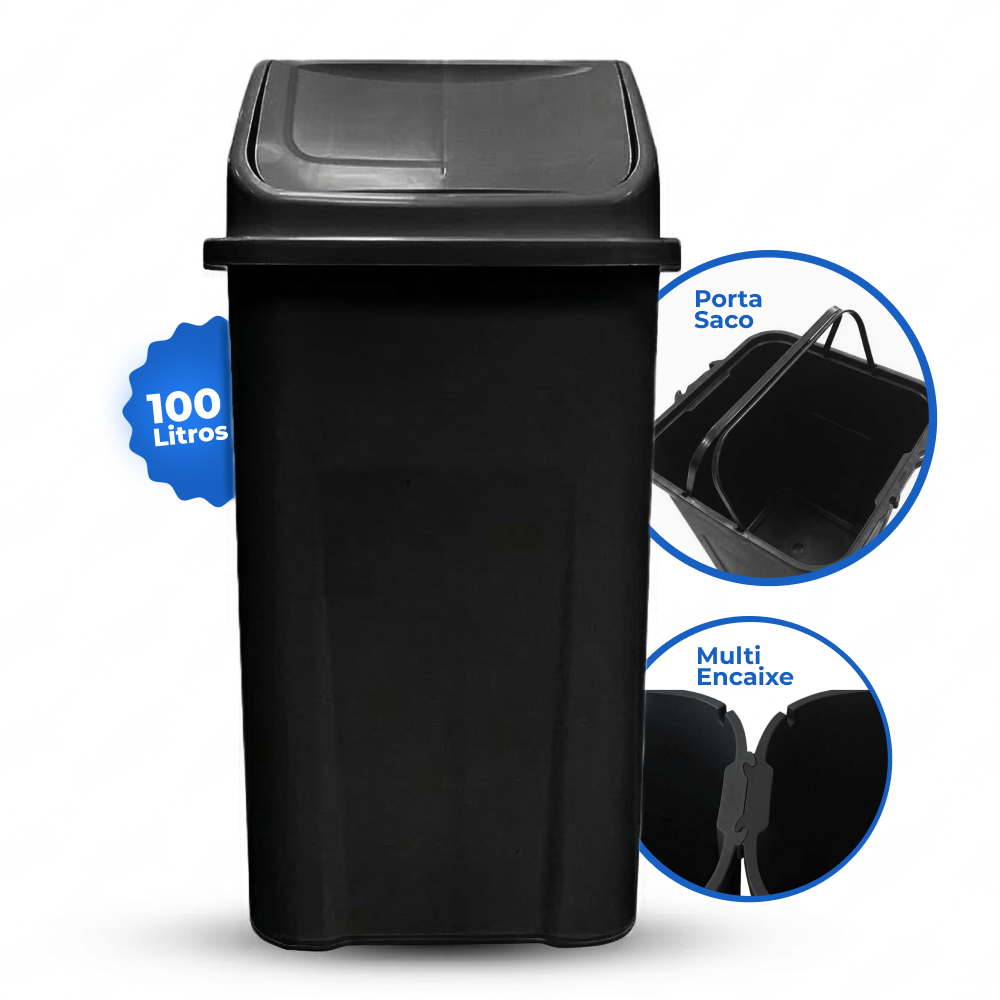 Lixeira Cesto Basculante 100 Litros Resistente Lixo Coleta Seletiva Proteção UV