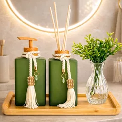 Kit Lavabo Luxo Vidro Fosco Bandeja Madeira Decorativo Completo Banheiro Elegante Aromatizador Porta Sabonete