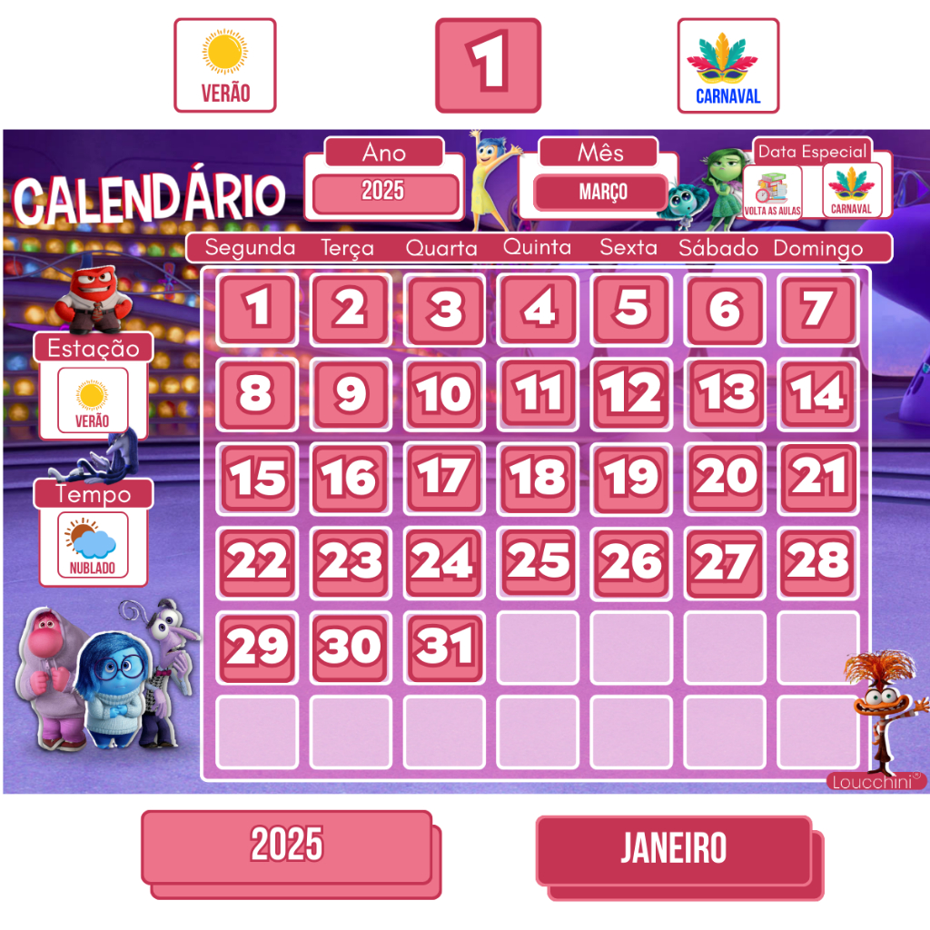 Calendário Infantil Magnético  Tema Divertidamente – Rotina Mensal, Datas e Organização em Oferta na Shopee