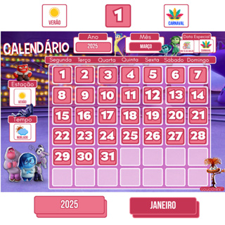 Calendário Infantil Magnético  Tema Divertidamente – Rotina Mensal, Datas e Organização em Oferta na Shopee