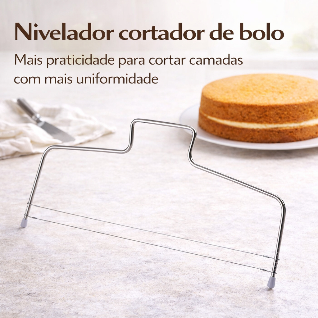 Cortador Nivelador Fatiador De Bolos Confeitaria 02 Fios Ajustável Aço Inox - Envio IMEDIATO