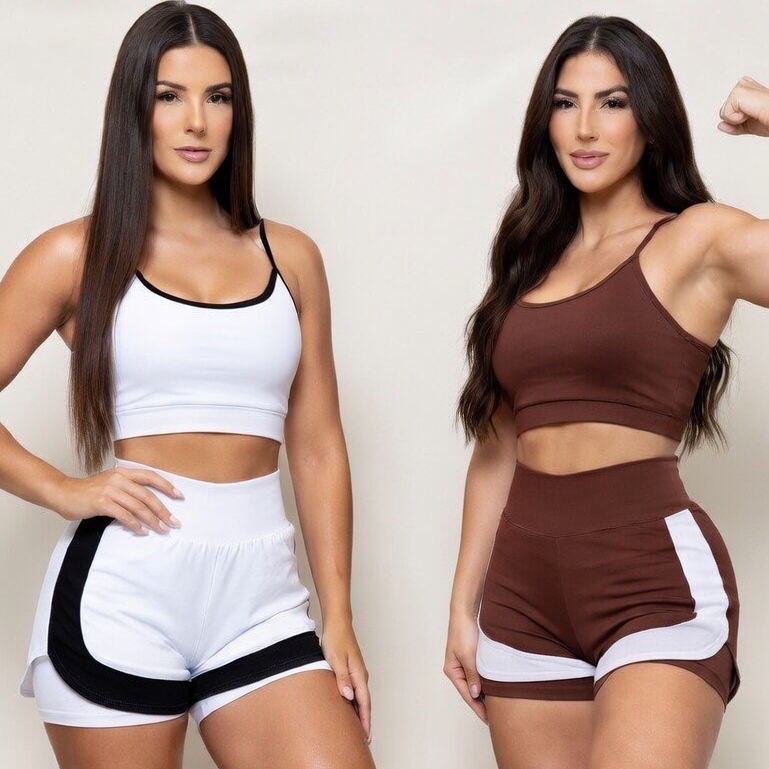 Conjunto Fitness Feminino Academia Short Duplo Cintura Alta Conjunto Academia Treino Feminino