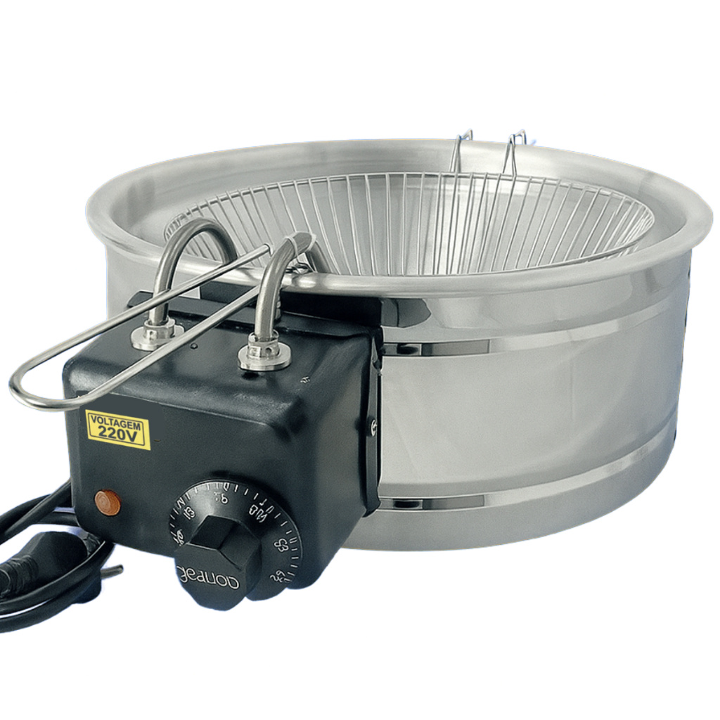 Fritadeira Elétrica Tacho Redonda Inox 3,5L com Termostato Regulável Industrial e Residencial