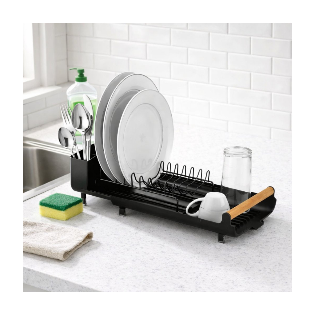 Escorredor de Louca Pratos Talheres Pia Cozinha Bandeja Retratil Slim Compacto Design Preto Branco