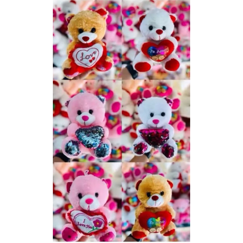 Kit com 10 Ursos de pelúcia 20 cm Ursinho Peludo Coração Macio p/ Cestas Presentes Estampa Maquina de Bichinhos