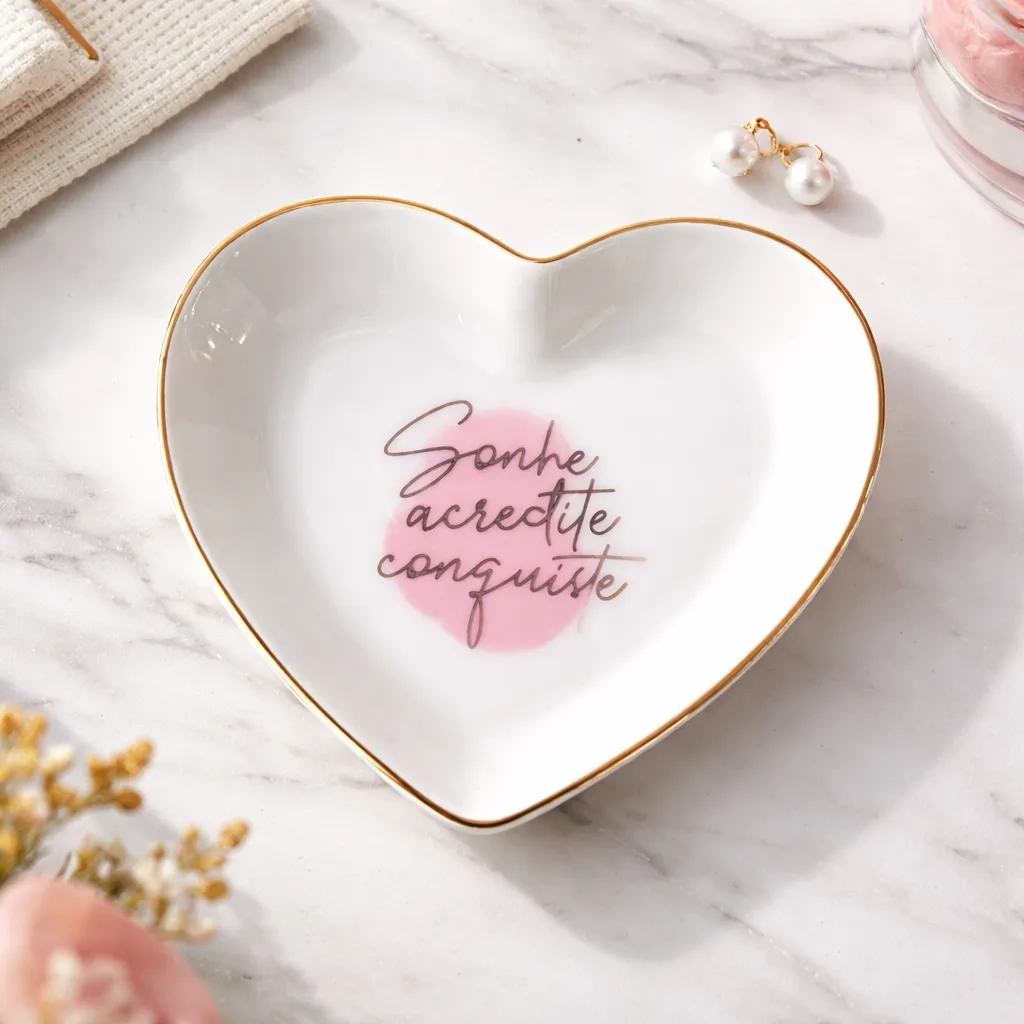 Mini Prato em Cerâmica de Coração 11cm Porta Joias Brinco Anel Chaves