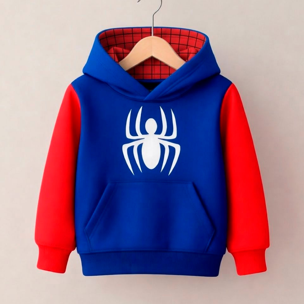 Moletom Infantil Azul e Vermelho com Capuz Forrado  Blusa de Frio Quentinha Flanelada Unissex  inverno Kids