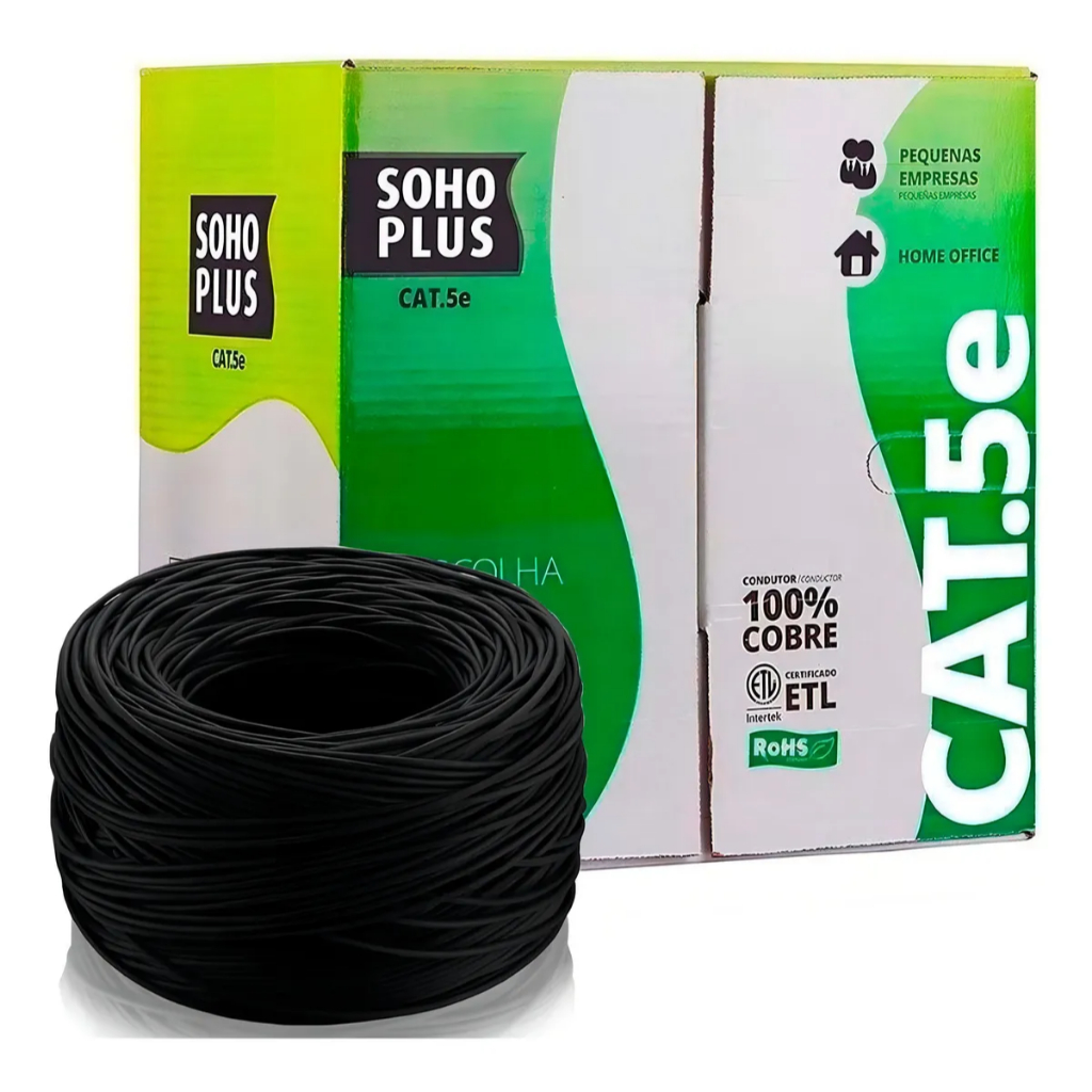 Cabo LAN CAT5e Furukawa Sohoplus 305m UTP 24AWG 100% Cobre CMX Preto Anatel FASTBOX Profissional