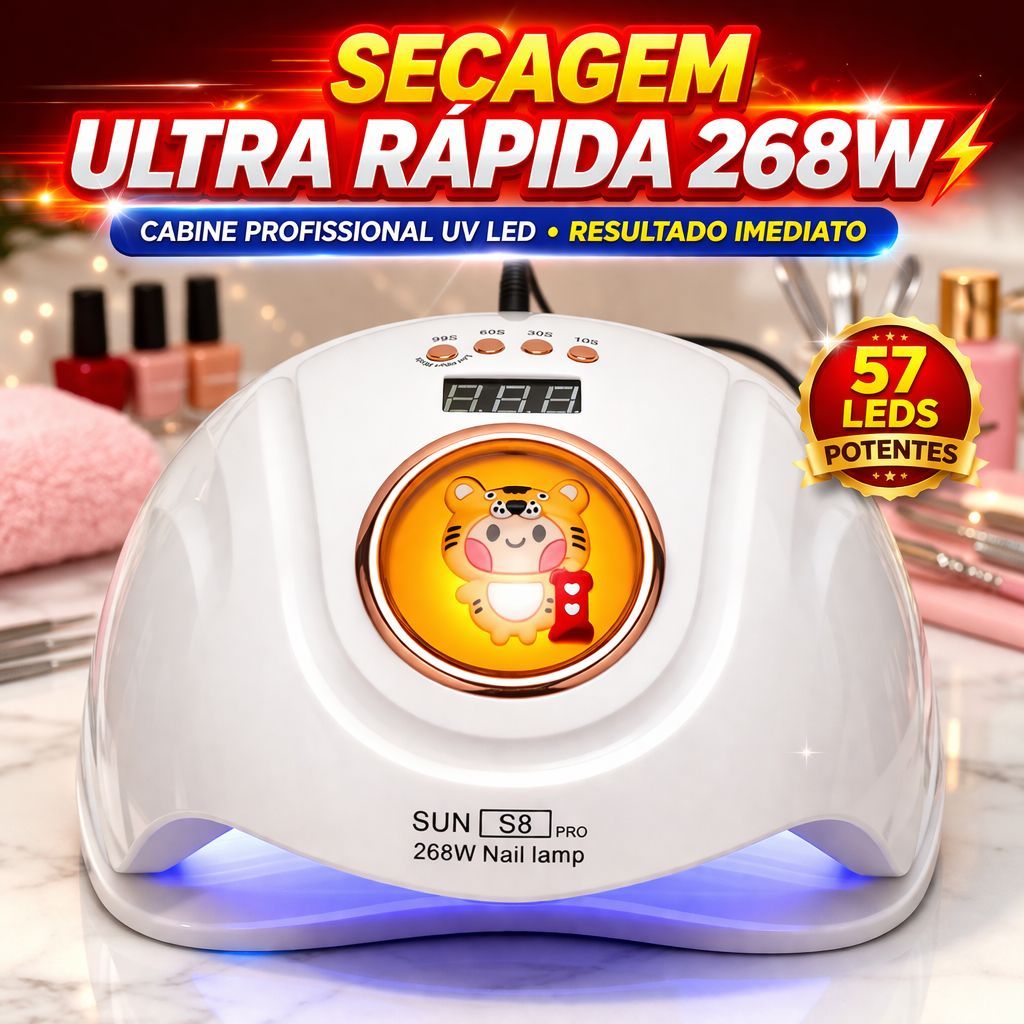 Cabine Estufa Sun S8 Pro Led Uv 268w Unha Gel Premium Cor Branco