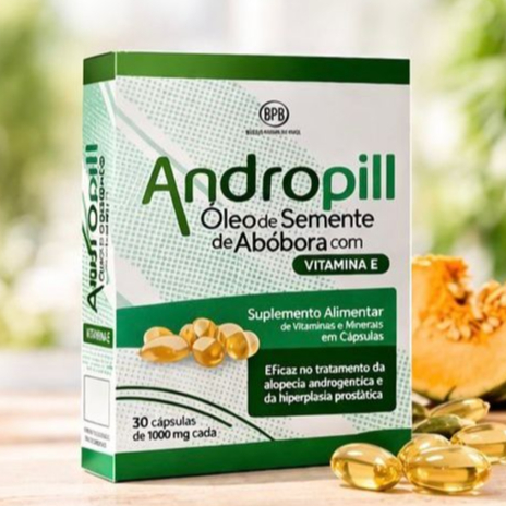 Andropill Óleo de Semente de Abóbora + Vitamina E 30 Cápsulas Saúde da Próstata e Cabelo em Oferta na Shopee