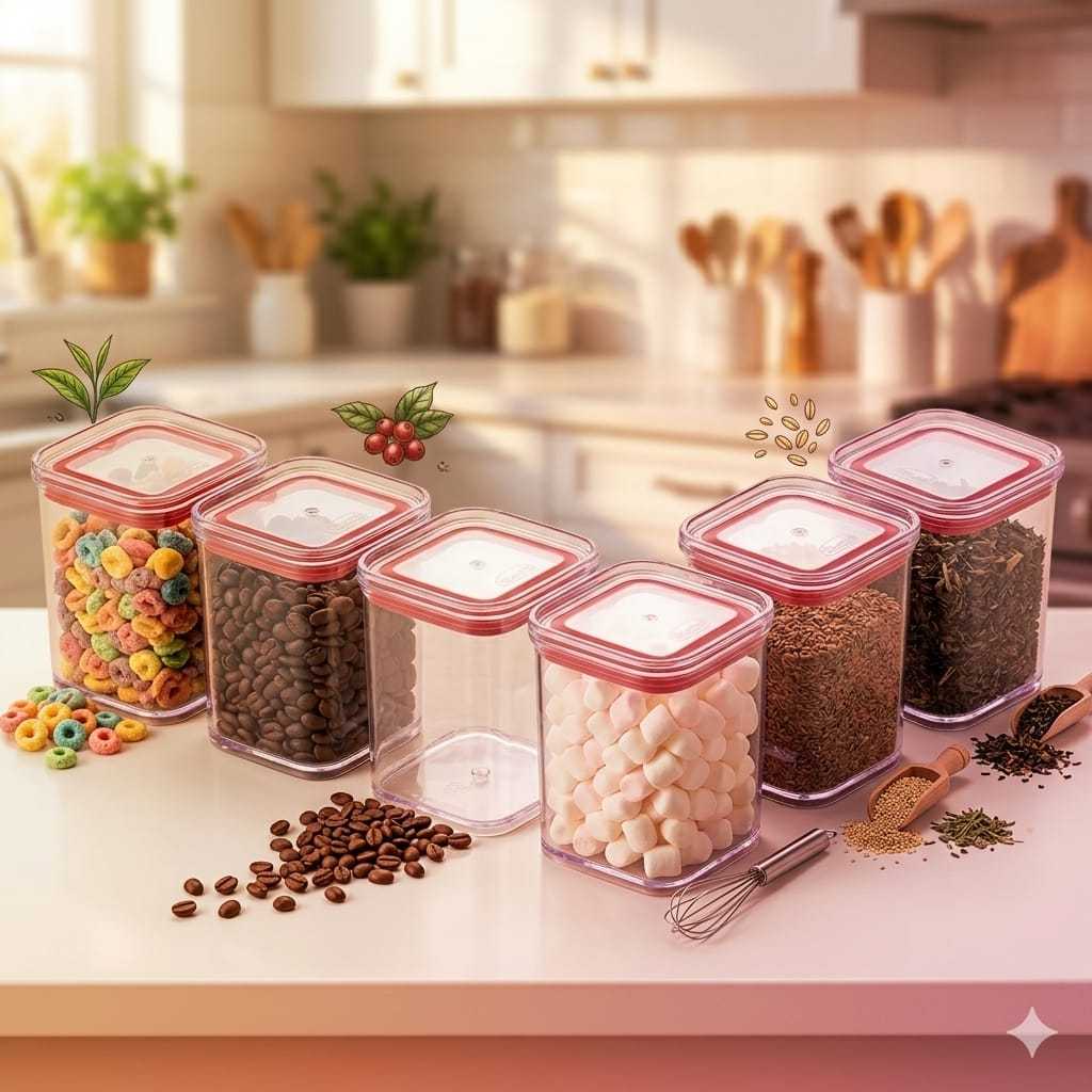Kit 6 Potes Herméticos Acrílico Empilhavel Pote Condimentos Temperos Plasutil Organização Cozinha