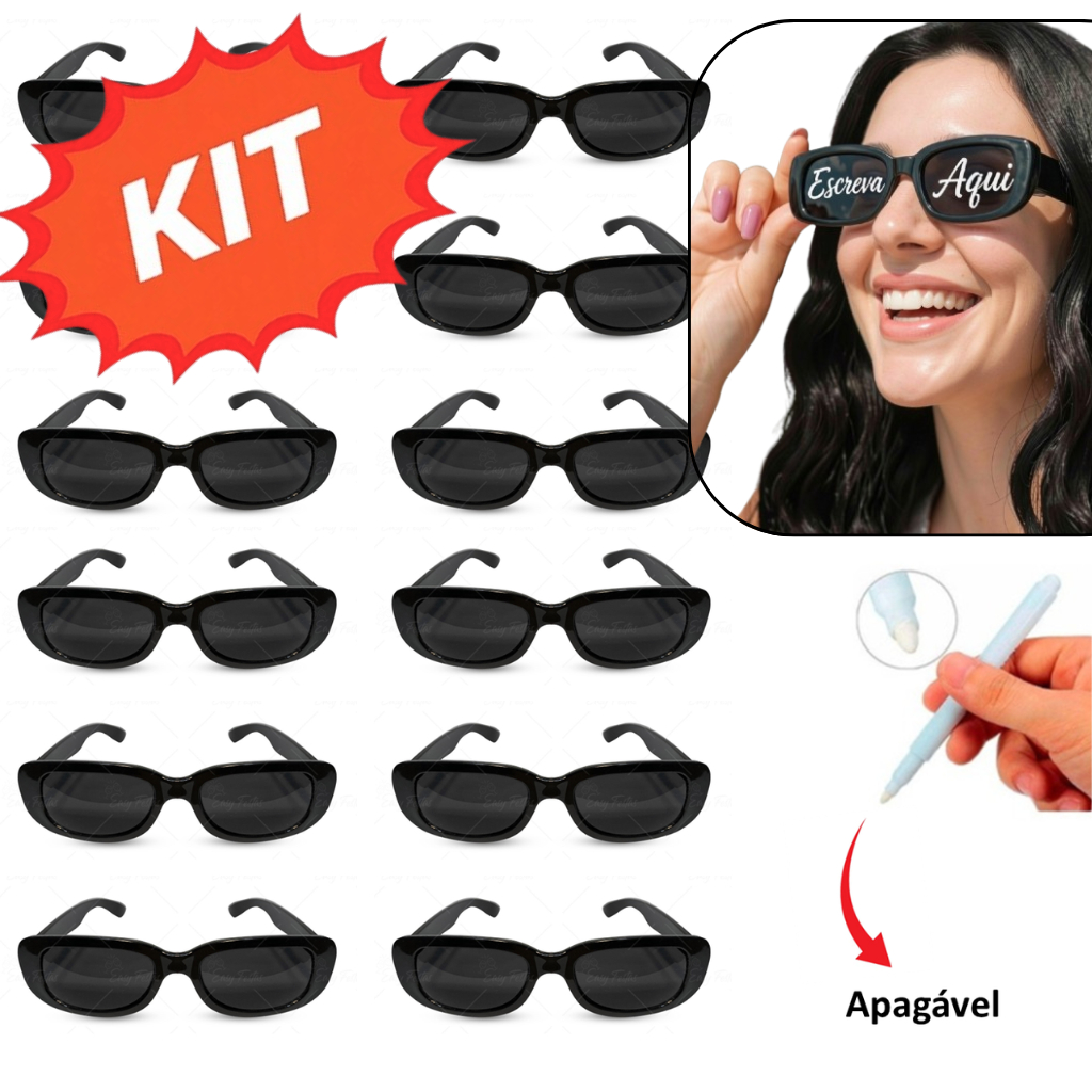 Kit 10 Óculos Festas Retro Preto Tik Tok + Caneta Giz Branco em Oferta na Shopee