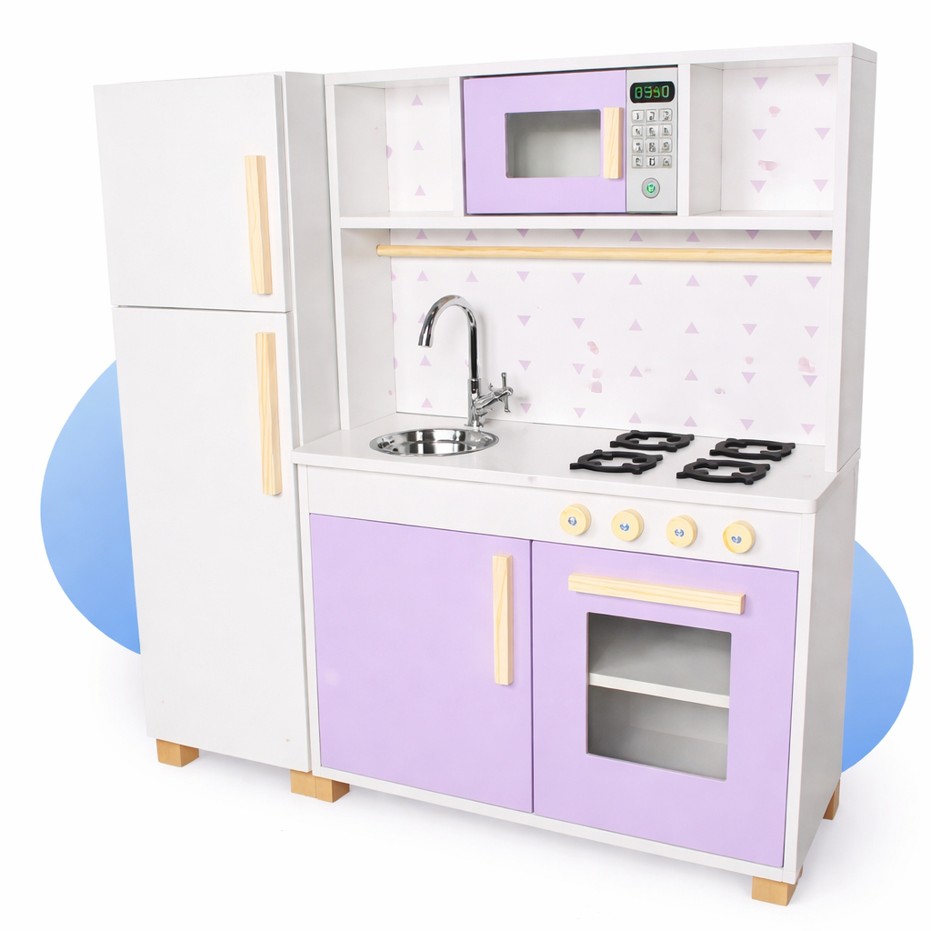Cozinha Infantil Geladeira Madeira Brinquedo Pedagógico Faz de Conta Chef Montessori Criança Lúdico Kit Livro Educativo