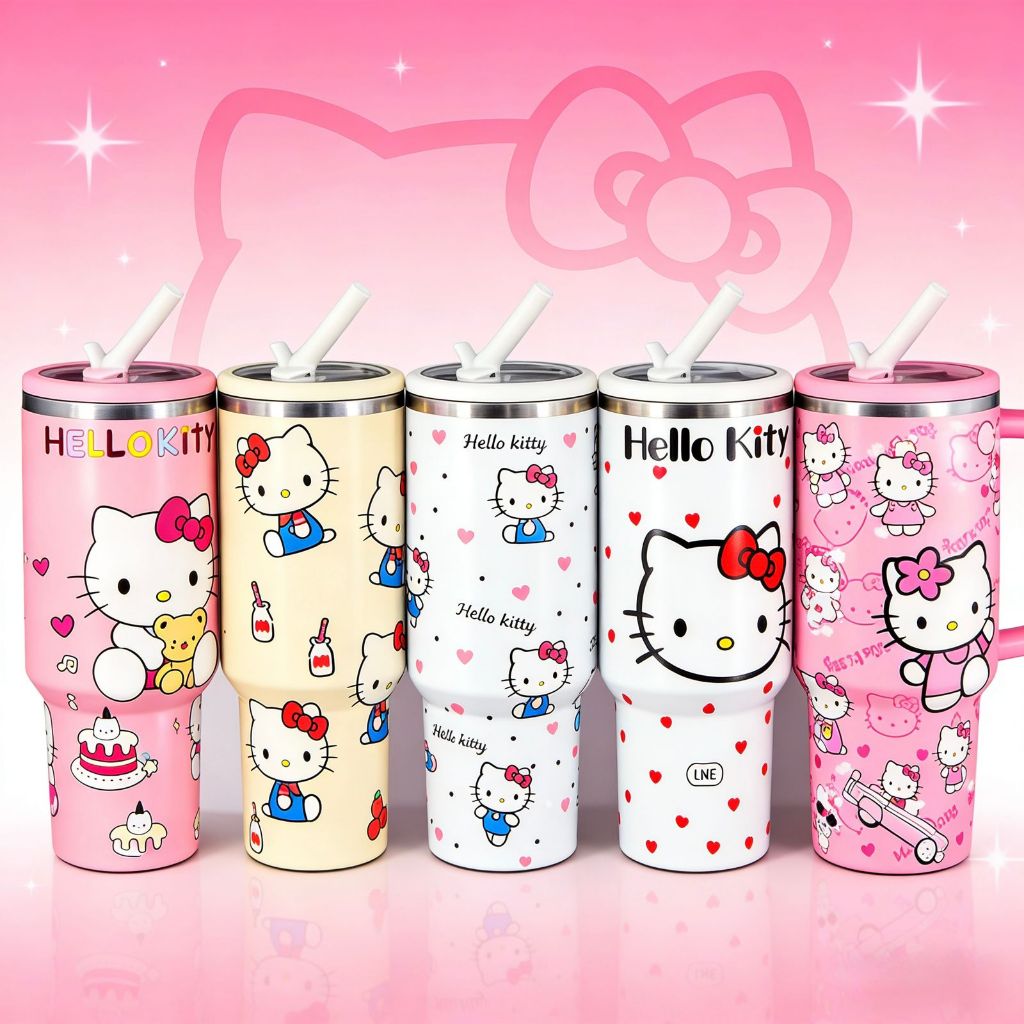 Copo Térmico Inox 1200ml Gato Gatinha Fofa Com Alça Canudo bebida garrafa quente ou frio