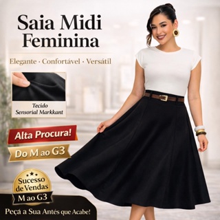 Saia Midi Feminina Alfaiataria Marant Cintura Alta Elegante Tecido Premium M G GG G1 em Oferta na Shopee