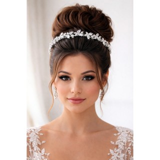 Tiara Coroa Porta Coque Floral Borboleta Prata Zircônia Para Noiva Casamento Festa em Oferta na Shopee