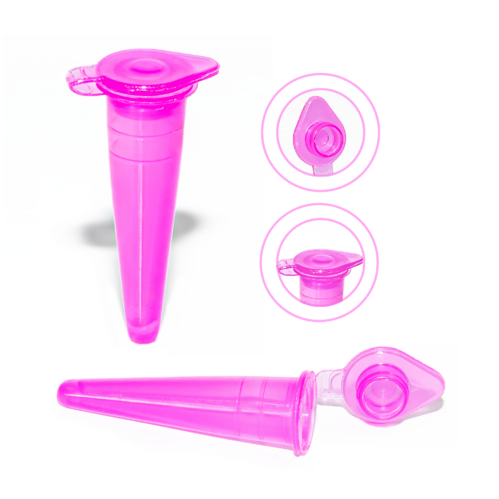 1000 Microtubo Cônico 0,38ml Interno 0,5ml Externo Rosa Neon Capsula Para Laboratório