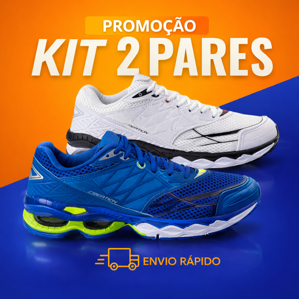 Kit 2 Tênis Masculino Esportivo Corrida Confortável Leve com Amortecimento Solado Reforçado Casual Oferta 38 ao 43