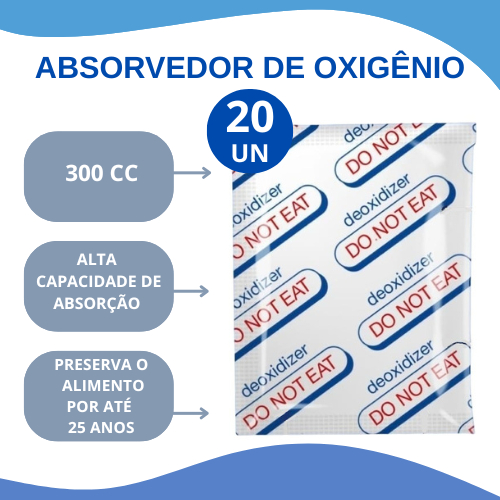 Absorvente de Oxigênio 300cc KIT COM 20 UNIDADES/Fracionado em pacotes com 10 unidades.