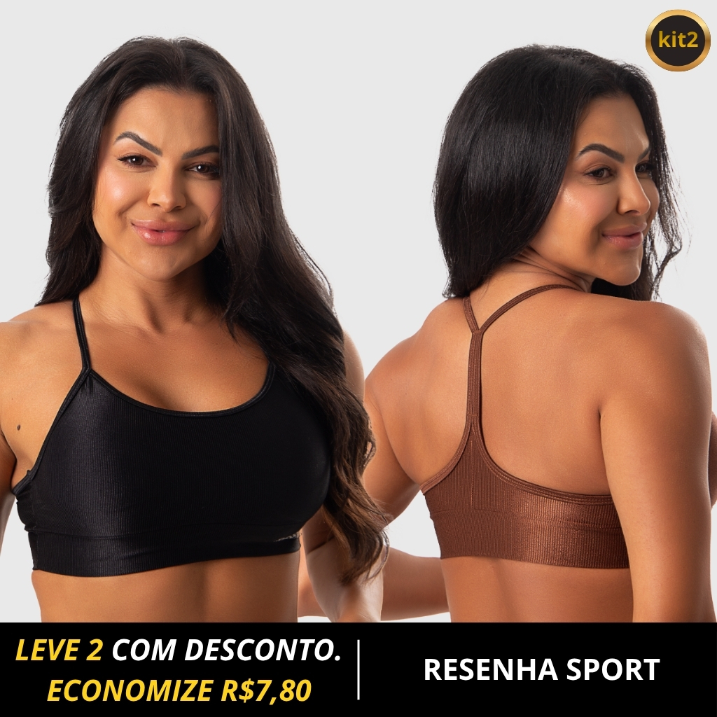 Kit 2 Tops Fitness Feminino Canelado Academia Alta Sustentação Treino Confortável Diário Resenha