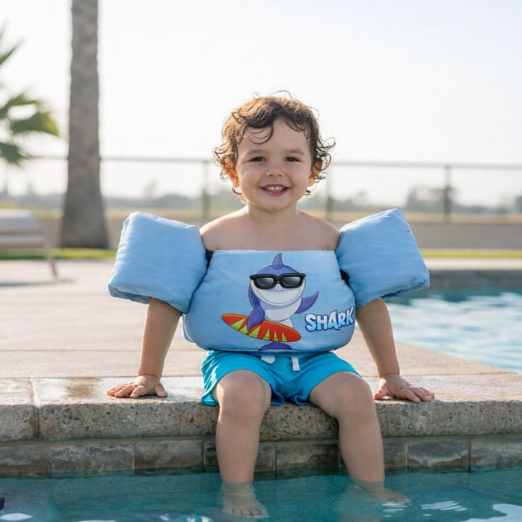 Boia Masculina Infantil Modelo Baby Shark Com Trave De Segurança Colete Salva Vidas