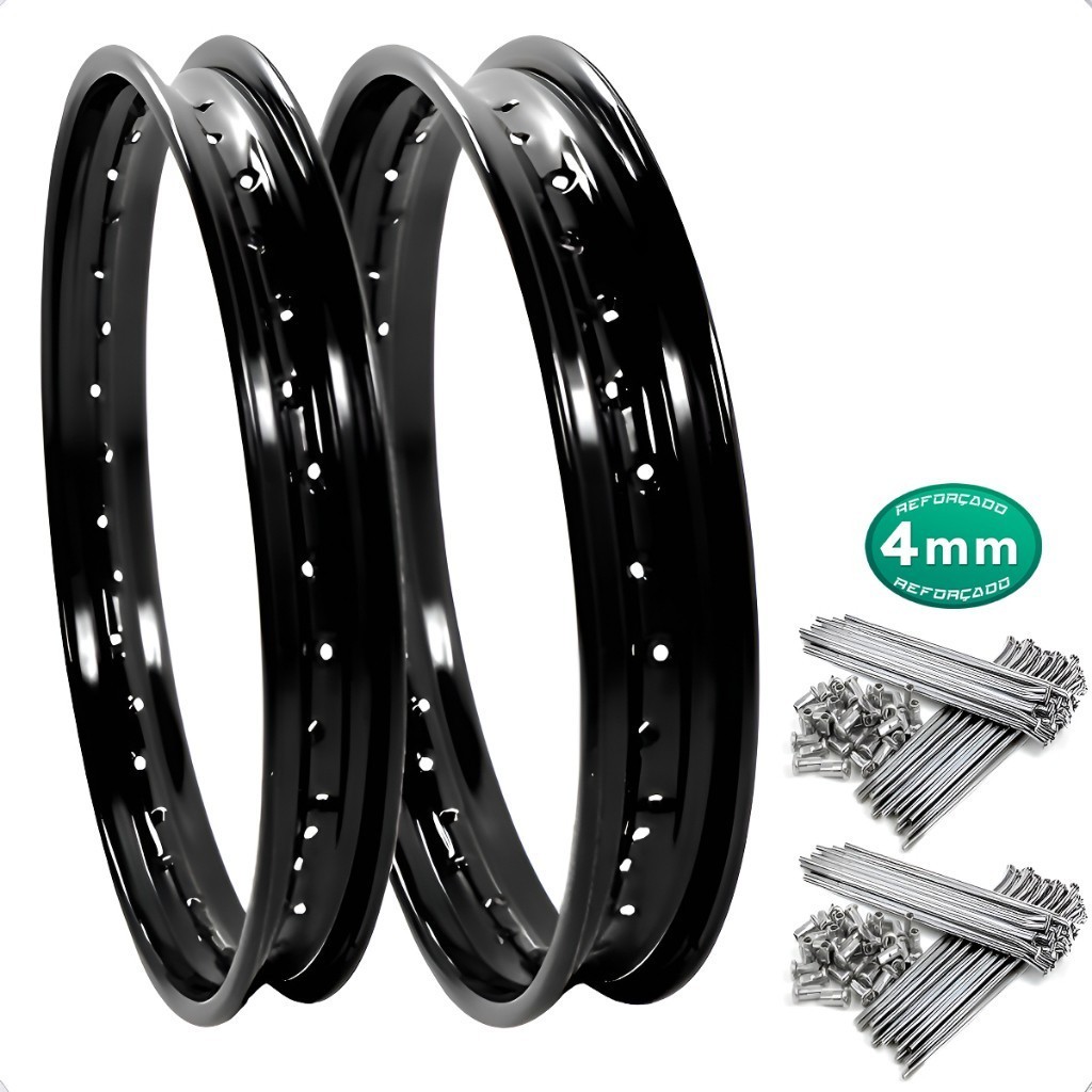 Par Aro Preto Aço Preto Bros 160 Xre 190 Esdd C/ Raios 4mm Cromado