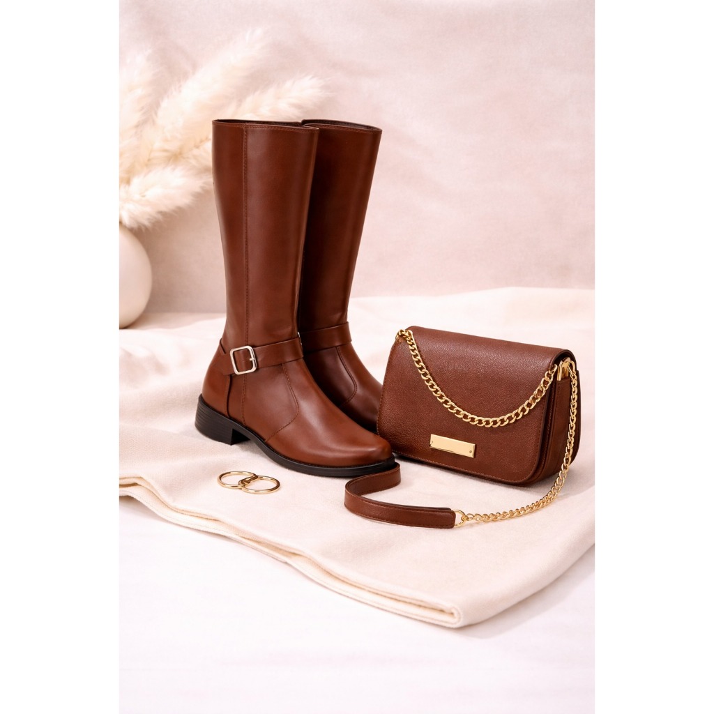 Kit Bota Cano Alto + Bolsa Café Sofisticação que Marca Presença