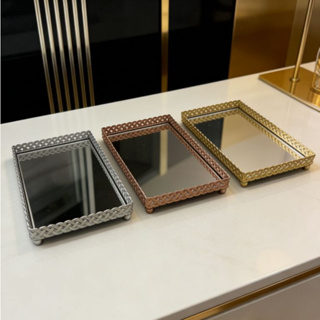 bandeja decorativa de metal espelhada RETANGULAR 22.8X12.8X2.6 /26.8X16X2.6CM em Oferta na Shopee