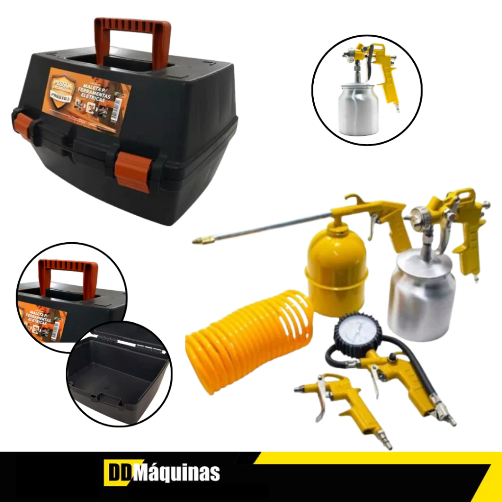 Kit Acessórios Para Compressor 5 Peças com Caneca + Maleta Box Serra Marmore - Fasterr/Presto