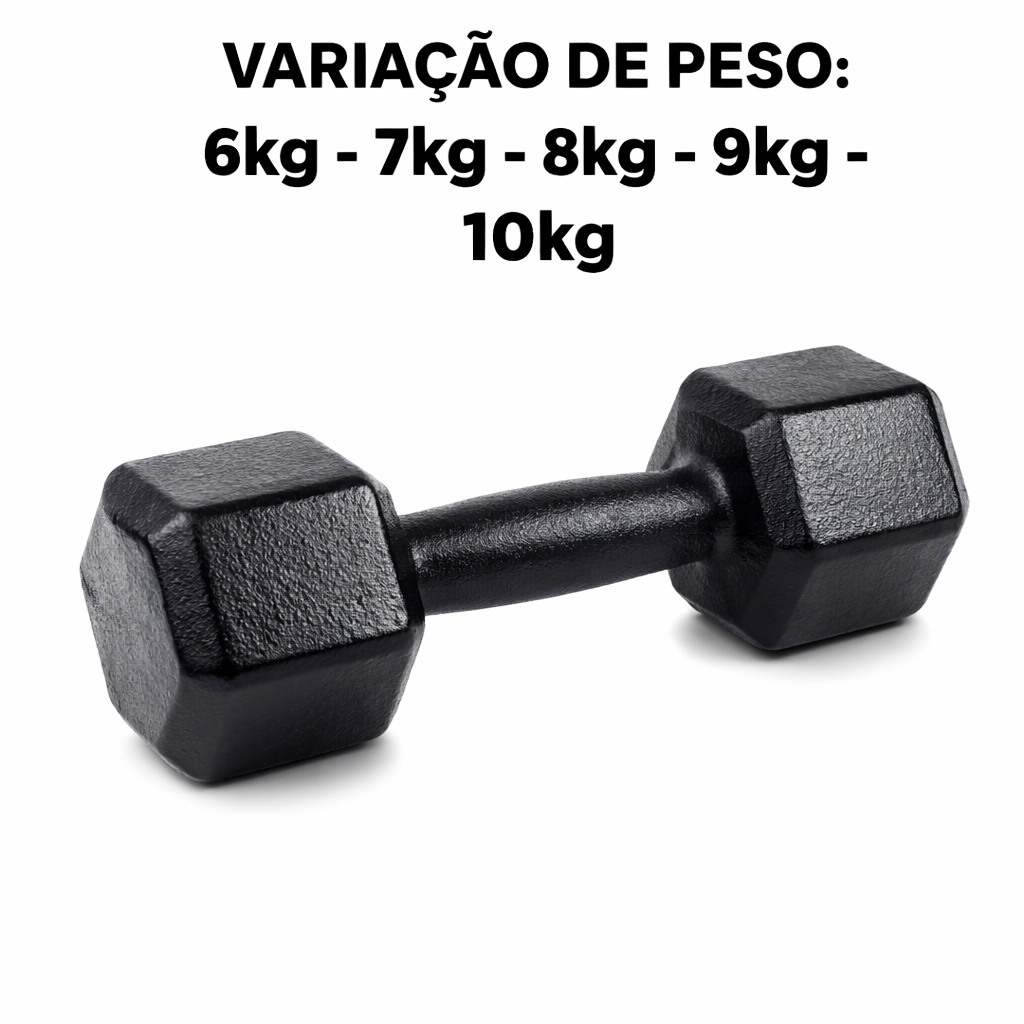 Halter Sextavado Pintado Unid 6 a 10 kg One Life Sports® | Treino em Casa Musculação Funcional Peso